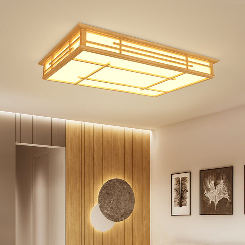 Japanese Geometric LED Flush Ceiling Light Acrylic Living Room Flush Mount Lighting Fixture in Wood