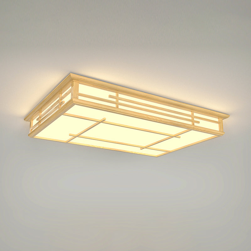 Japanese Geometric LED Flush Ceiling Light Acrylic Living Room Flush Mount Lighting Fixture in Wood