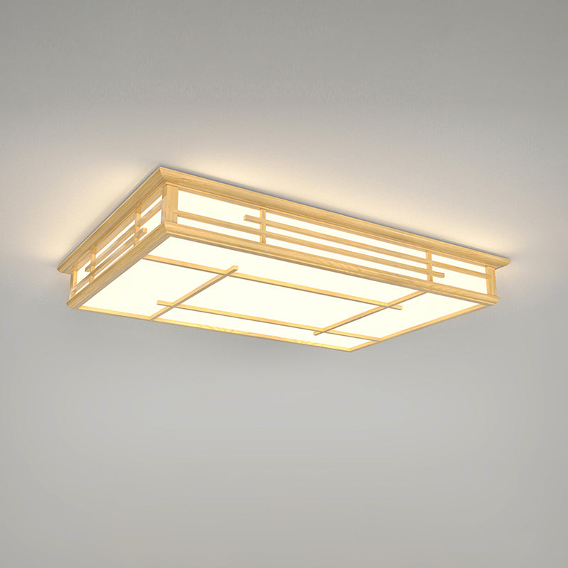 Japanese Geometric LED Flush Ceiling Light Acrylic Living Room Flush Mount Lighting Fixture in Wood