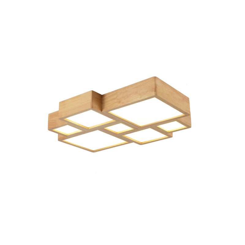 Splicing Squares LED-Unterputz-Deckenleuchte für Wohnzimmer aus nordischem Holz in Beige