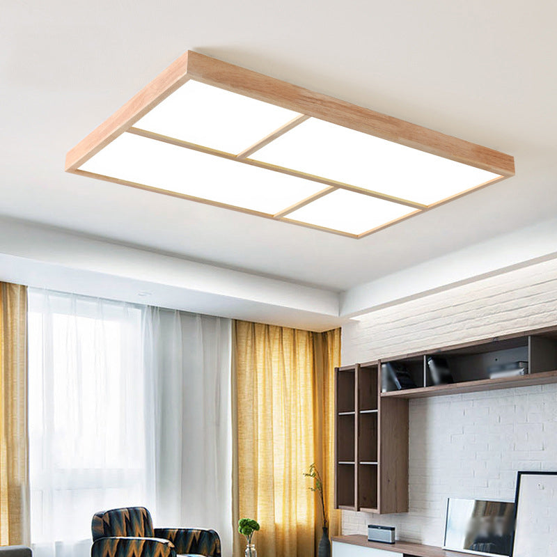 Geometric Splicing Wooden Flush Mount Light Simple Beige LED Ceiling Light Flush Mount for Living Room