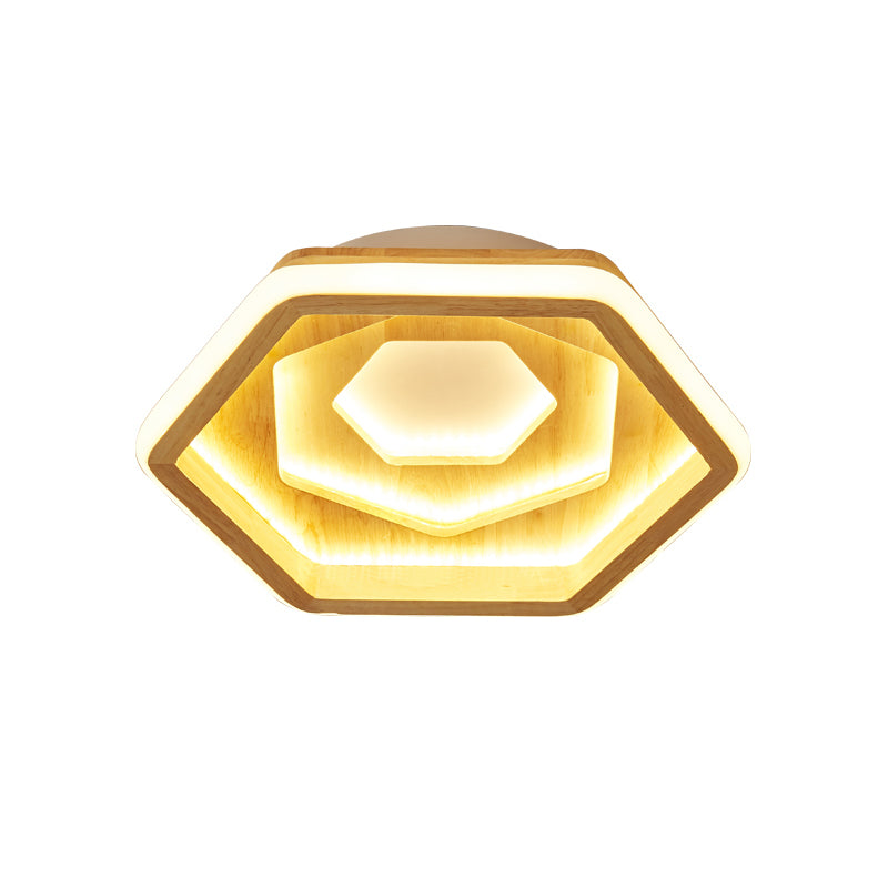 Wabenförmige Schlafzimmer-LED-Deckenleuchte aus Holz, zeitgenössische Einbauleuchte in Beige