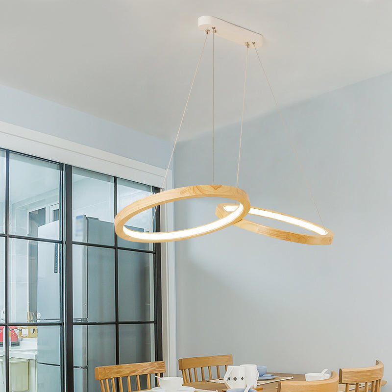 Ringförmige hölzerne Kronleuchter Licht moderne LED Beige hängende Deckenleuchte für Esszimmer