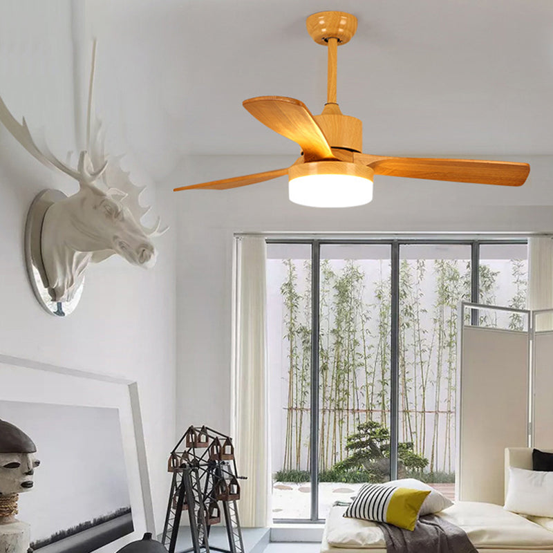 52 "W Circular Dining Room Halbflush Mount Creme Glas Einfaches LED 3-Blatt Deckenventilator Leuchte Leuchte in Holz