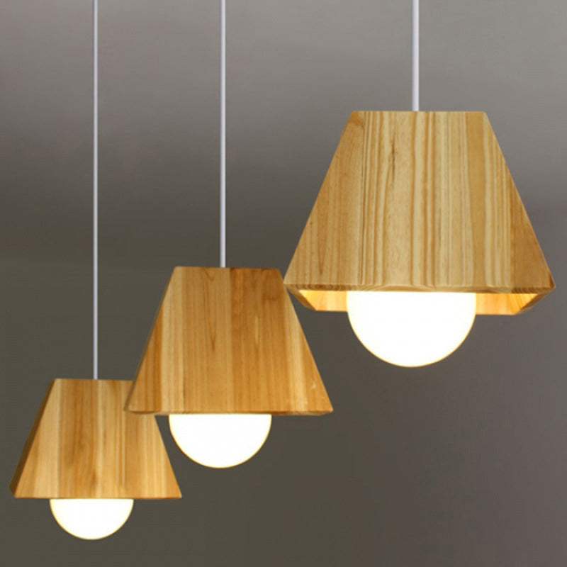 Tapered Shaped Dining Room LED Ceiling Light Wooden 3 Heads Nordic Multi Light Pendant