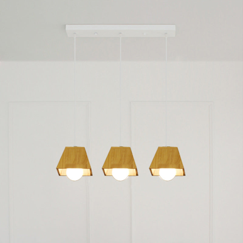 Tapered Shaped Dining Room LED Ceiling Light Wooden 3 Heads Nordic Multi Light Pendant