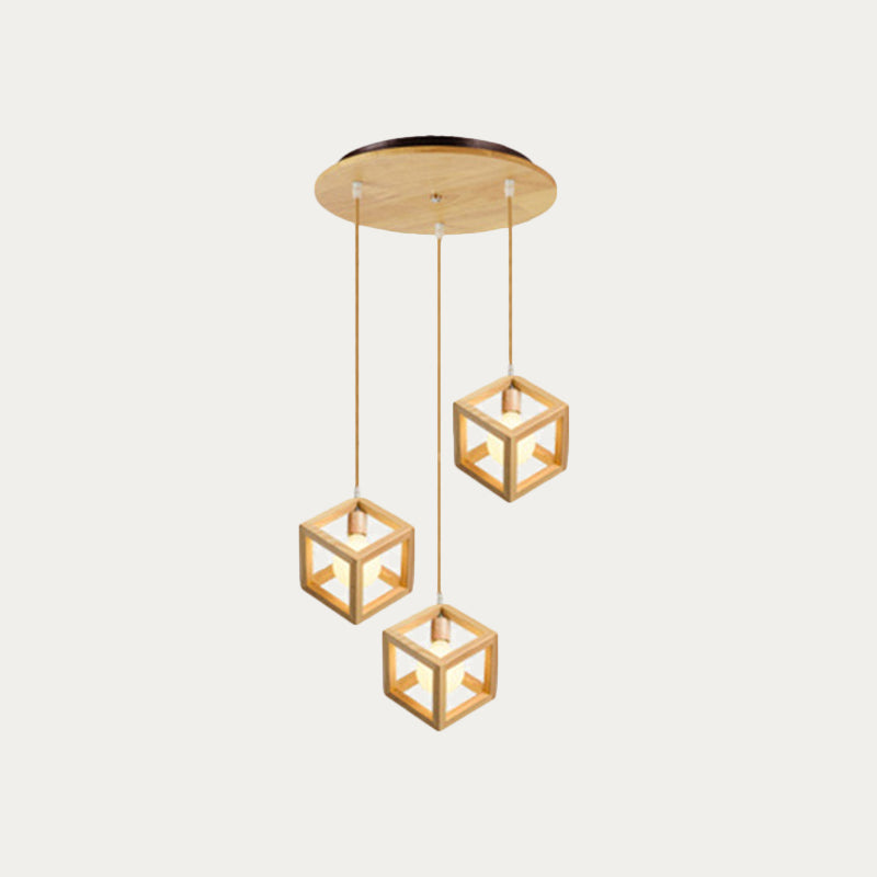 Vierkant gevormde multi -light hanger Eenvoudig houten 3 bollen keuken hangende verlichtingsarmatuur
