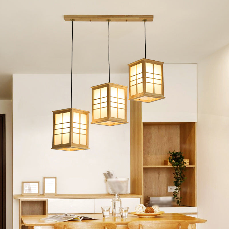 Modern Rectangle Shaped Multi-Pendant Wooden LED Dining Room Hanging Light Fixture