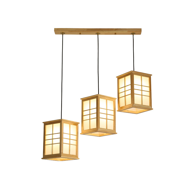 Modern Rectangle Shaped Multi-Pendant Wooden LED Dining Room Hanging Light Fixture