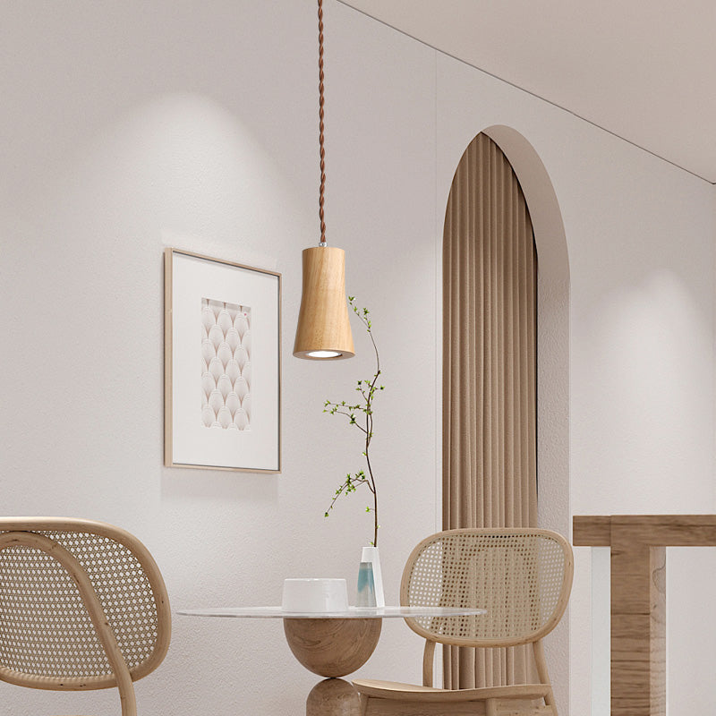 Geometric Shaped Ceiling Pendant Simple Wooden LED Kitchen Suspension Light in Beige