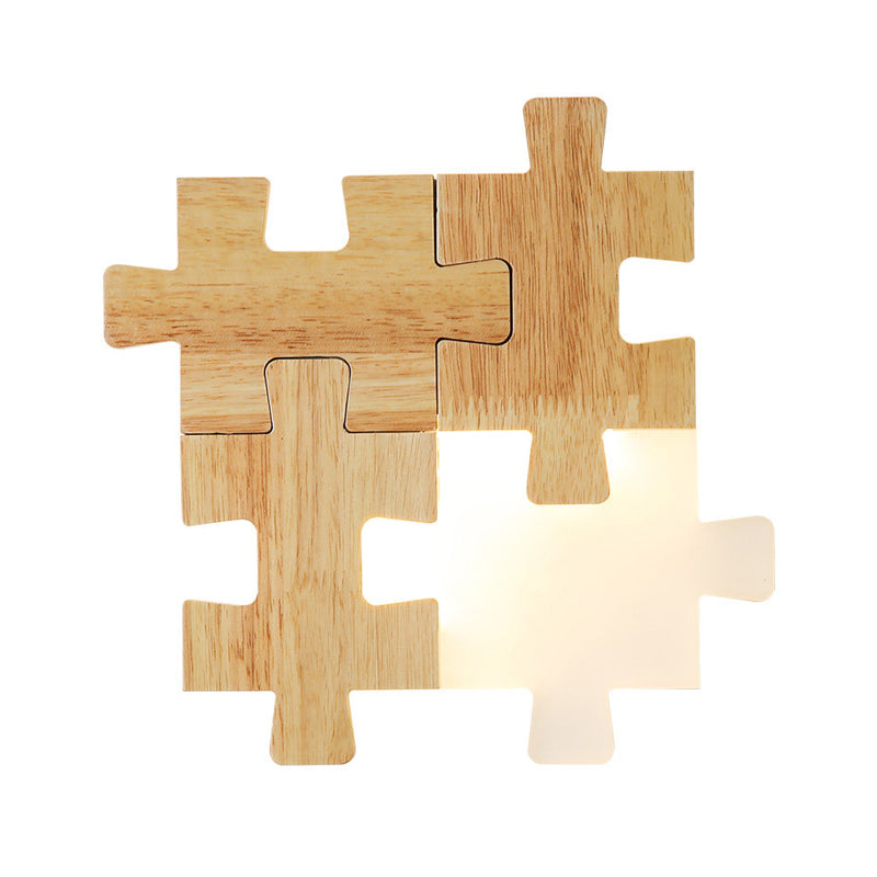 Puzzle Puzzle Puzzle Light Simple LED Wood Mur Mur Lighting Ayémand avec Opal Glass Shade For Bedroom