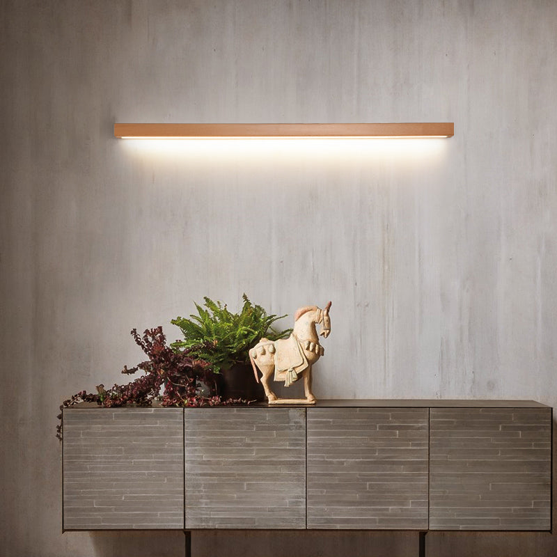 Contemporary Linear Shaped Wall Light Wooden Living Room LED Wall Sconce Lighting Fixture in Beige