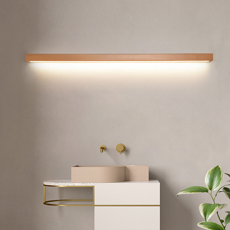 Contemporary Linear Shaped Wall Light Wooden Living Room LED Wall Sconce Lighting Fixture in Beige