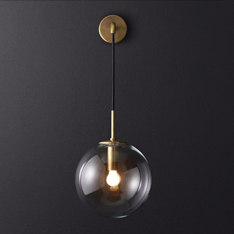 1 Light Bedside Wall Mount Lamp Simple Gold Wall Lighting Ideas with Global Glass Shade