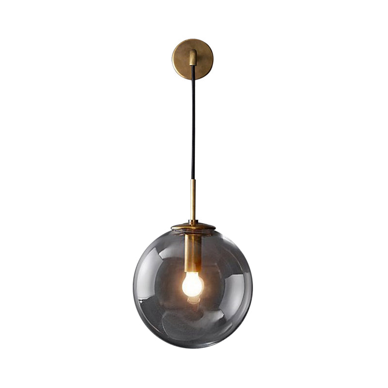 1 Light Bedside Wall Mount Lamp Simple Gold Wall Lighting Ideas with Global Glass Shade