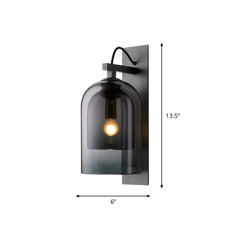 Rauch graues Glas Dual Bell Wall Lampe Moderne Stil 1 Glühbirne Schwarze Wandleuchte Beleuchtung