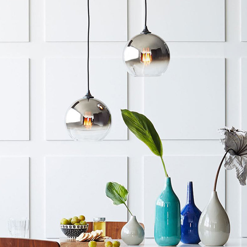 1-Head Dining Room Suspension Lighting Simple Pendant Light Kit with Global Gradient Glass Shade