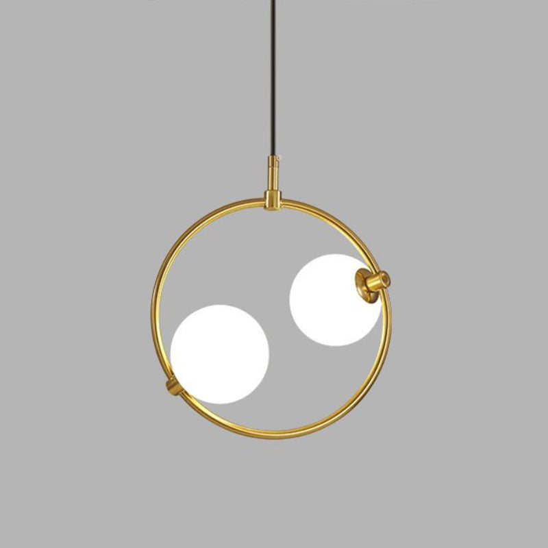 Orb Ceiling Pendant Minimalist Milky Glass 1 Head Gold Pendulum Light with Metal Frame