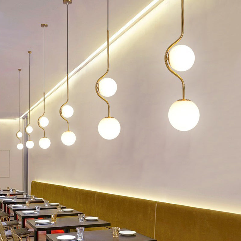 Orb Ceiling Pendant Minimalist Milky Glass 1 Head Gold Pendulum Light with Metal Frame