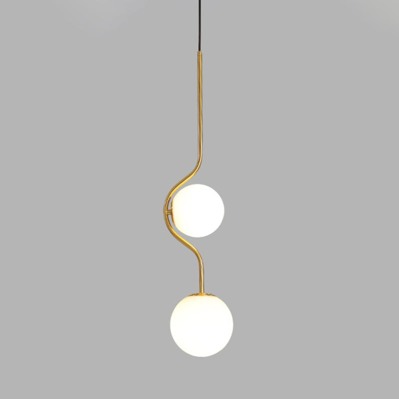 Orb Ceiling Pendant Minimalist Milky Glass 1 Head Gold Pendulum Light with Metal Frame