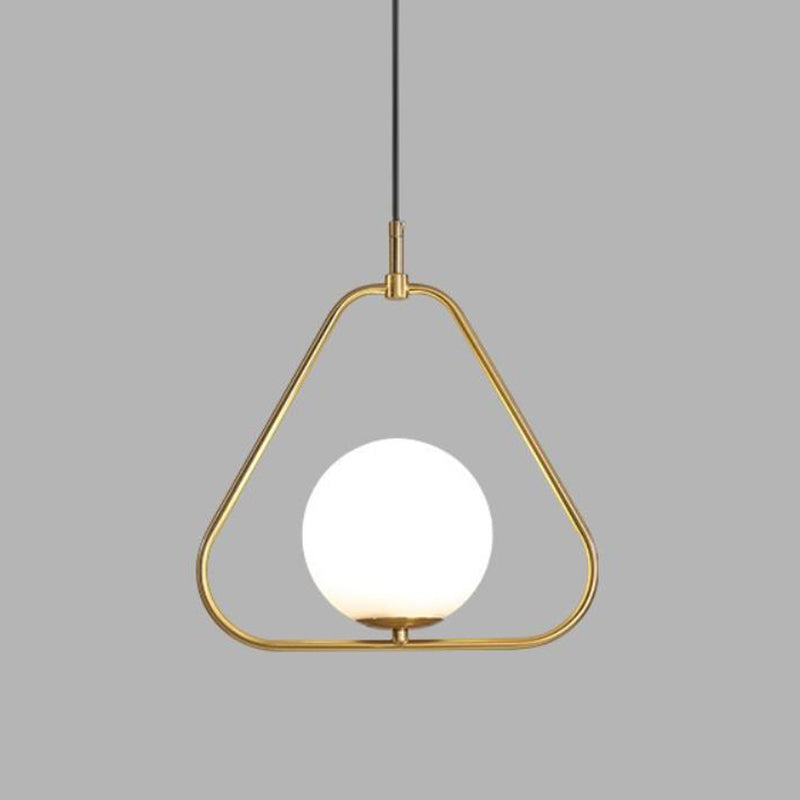 Orb Ceiling Pendant Minimalist Milky Glass 1 Head Gold Pendulum Light with Metal Frame