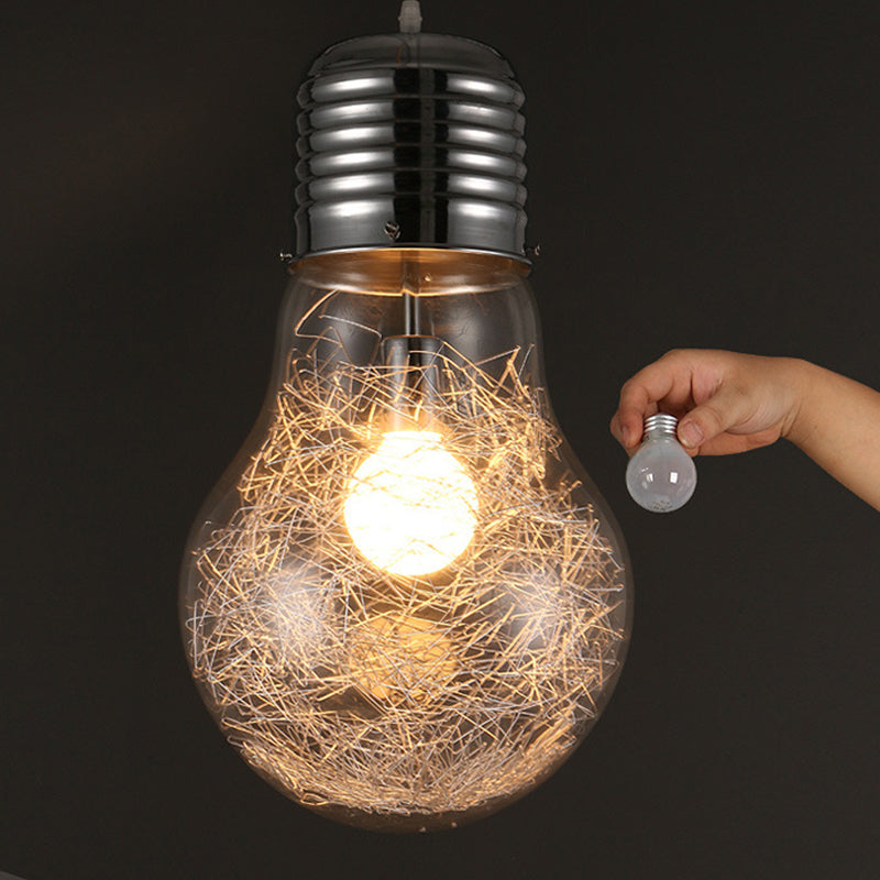 Clear Glass Bulb Shaped Pendant Lamp Simple 1 Light Suspension Light Fixture in Silver