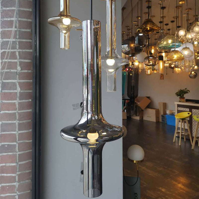 Elongated Dining Room Pendant Light Kit Glass 1-Light Modern Style Hanging Lamp