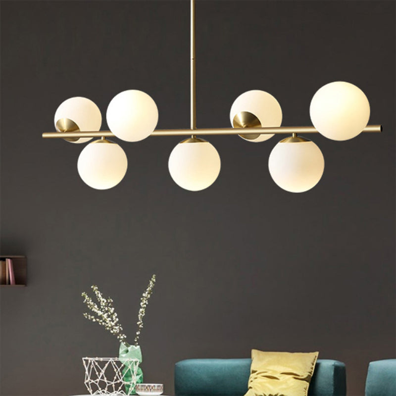 Sphere Island Lighting Contemporary White Glass 7-Light Living Room Pendant Lamp in Brass