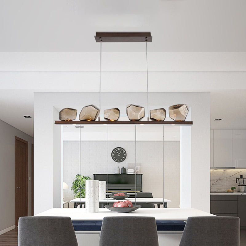 Lampada a sospensione in pietra ambra in pietra minimalista a 6-bulbina isola dell'isola in marrone