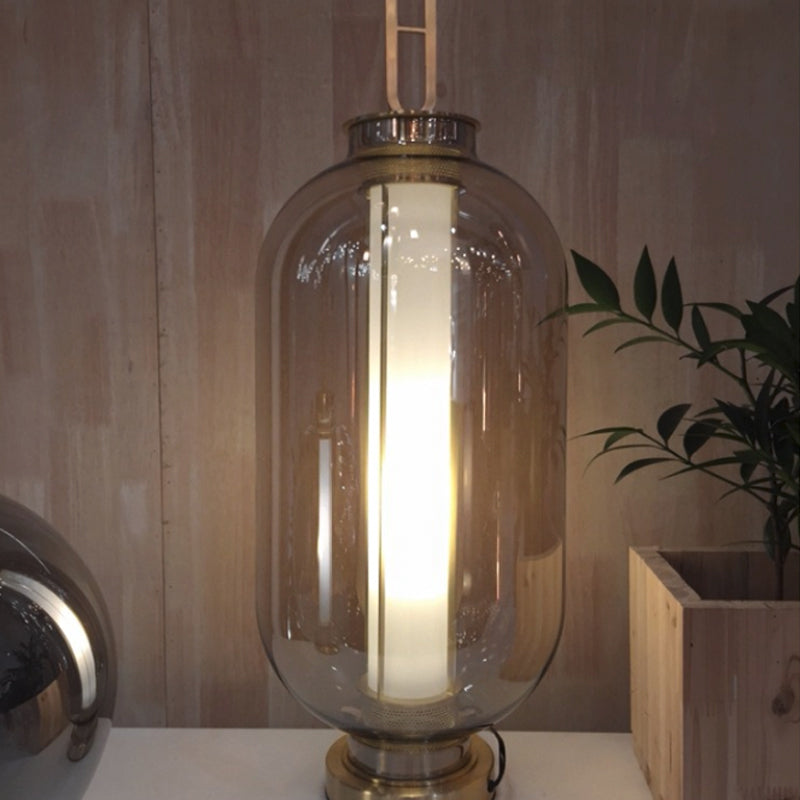 Lantern Table Lighting Contemporary Glass 1-Light Bedside Nightstand Lamp in Gold