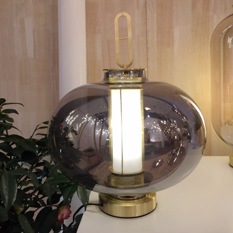 Lantern Table Lighting Contemporary Glass 1-Light Bedside Nightstand Lamp in Gold