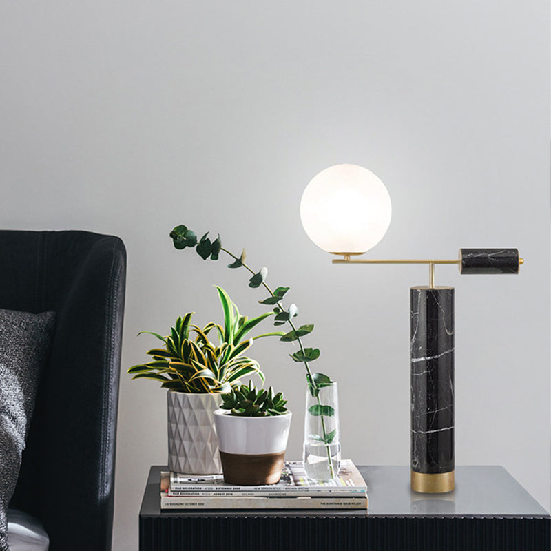 Milky Glass Global Night Table Light Modernity 1-Bulb Black Nightstand Lamp for Living Room