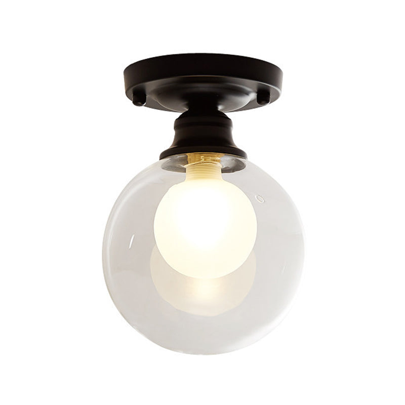 1-Light Corridor Flush Light Fixture Modern Black Flush Mount Lighting with Globe Dual Glass Shade