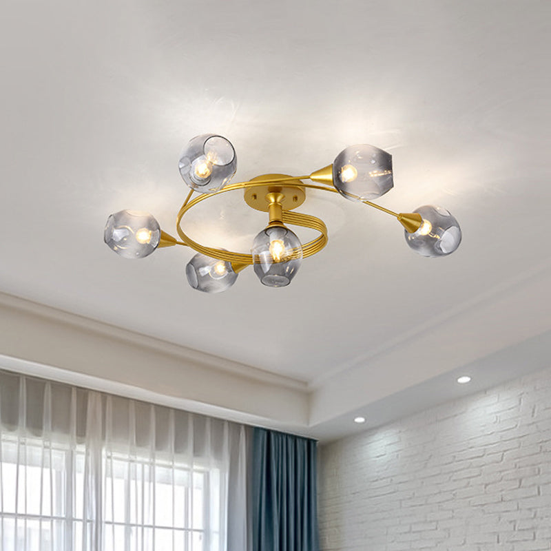 Gradient Dimpled Glass Cup Flush Mount Simplicity Ceiling Flush with Spiral Design