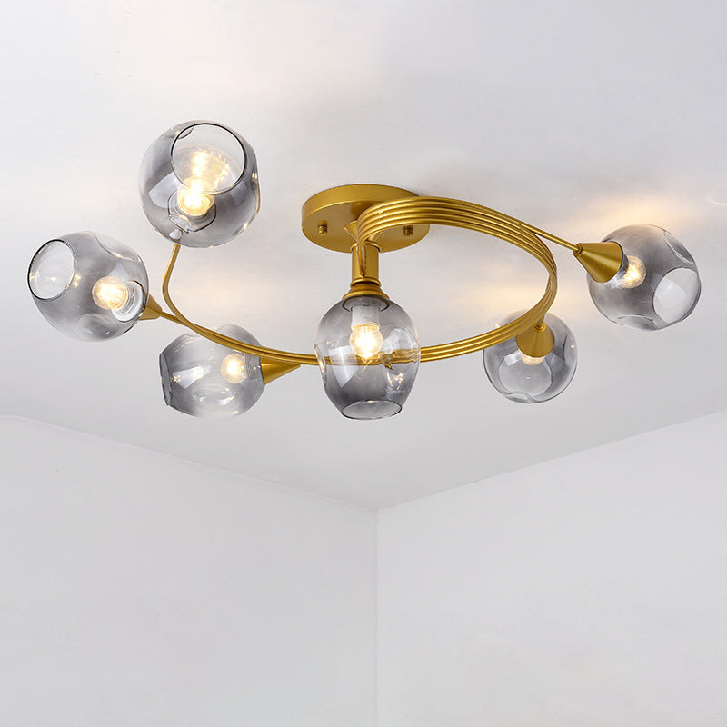 Gradient Dimpled Glass Cup Flush Mount Simplicity Ceiling Flush with Spiral Design