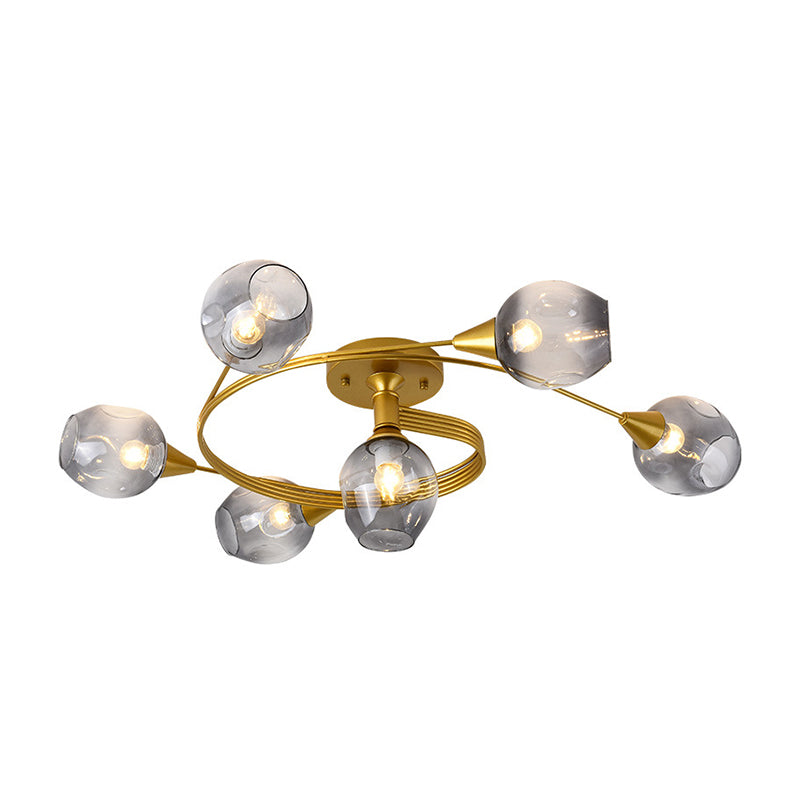 Gradient Dimpled Glass Cup Flush Mount Simplicity Ceiling Flush with Spiral Design