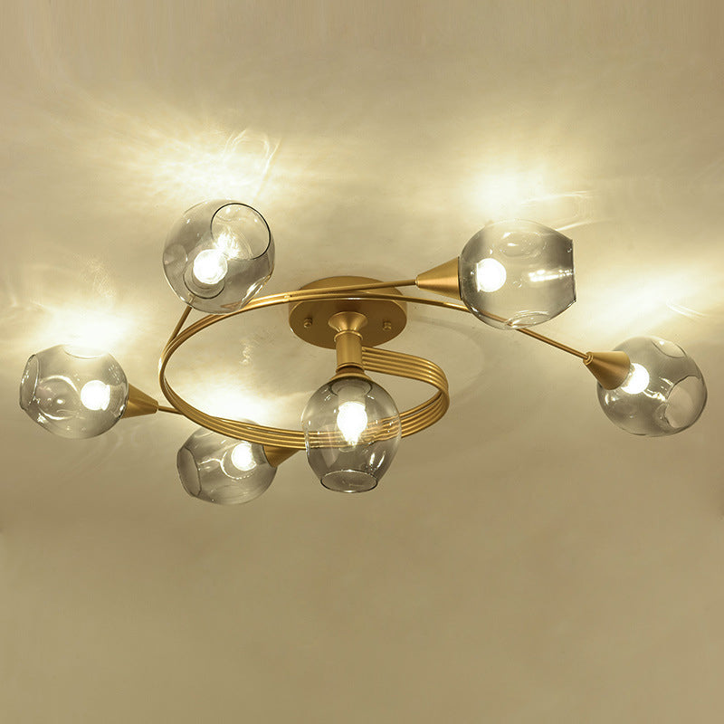 Gradient Dimpled Glass Cup Flush Mount Simplicity Ceiling Flush with Spiral Design
