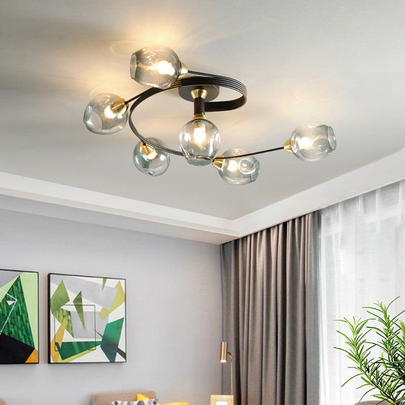 Gradient Dimpled Glass Cup Flush Mount Simplicity Ceiling Flush with Spiral Design