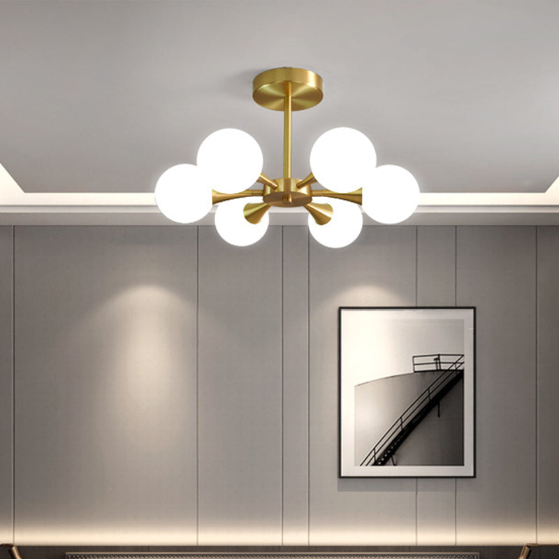 Brass Globe Semi Flush Light Minimalist Glass LED Close to Ceiling Lamp for Bedroom