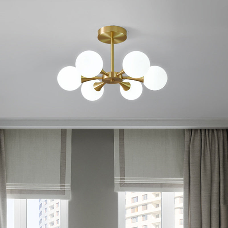 Brass Globe Semi Flush Light Minimalist Glass LED Close to Ceiling Lamp for Bedroom