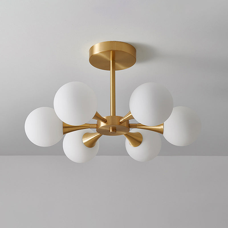 Brass Globe Semi Flush Light Minimalist Glass LED Close to Ceiling Lamp for Bedroom