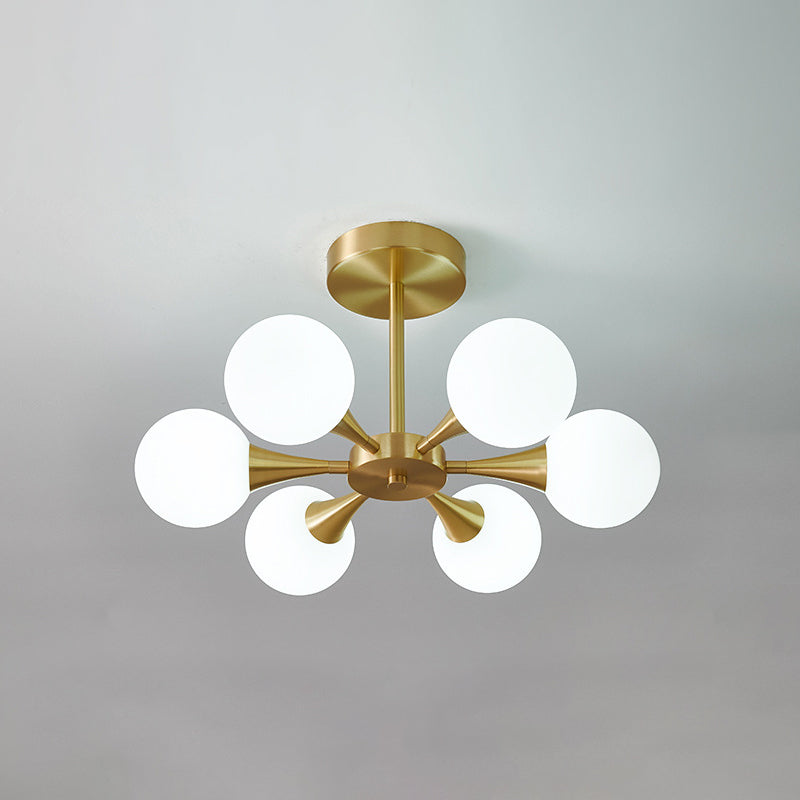 Brass Globe Semi Flush Light Minimalist Glass LED Close to Ceiling Lamp for Bedroom