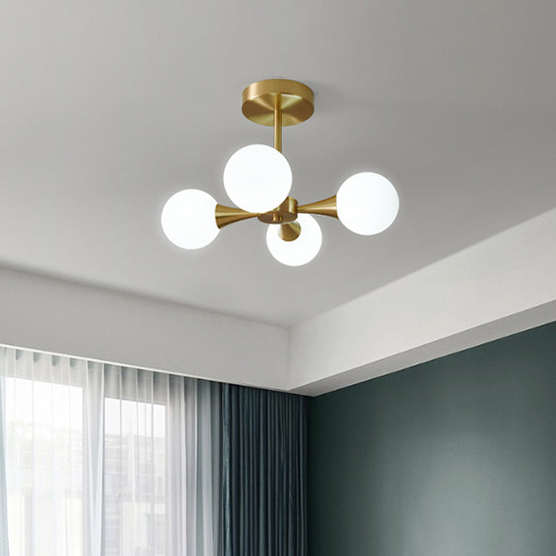 Brass Globe Semi Flush Light Minimalist Glass LED Close to Ceiling Lamp for Bedroom