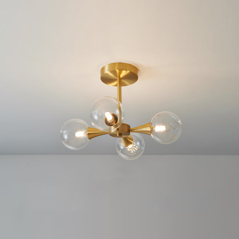 Brass Globe Semi Flush Light Minimalist Glass LED Close to Ceiling Lamp for Bedroom