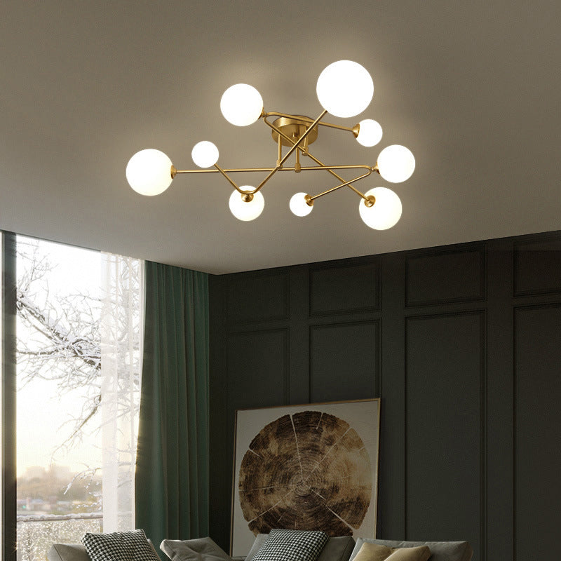 Orb Semi Mount Lighting Simple Salon en Verre Opalin Près du Plafonnier en Or