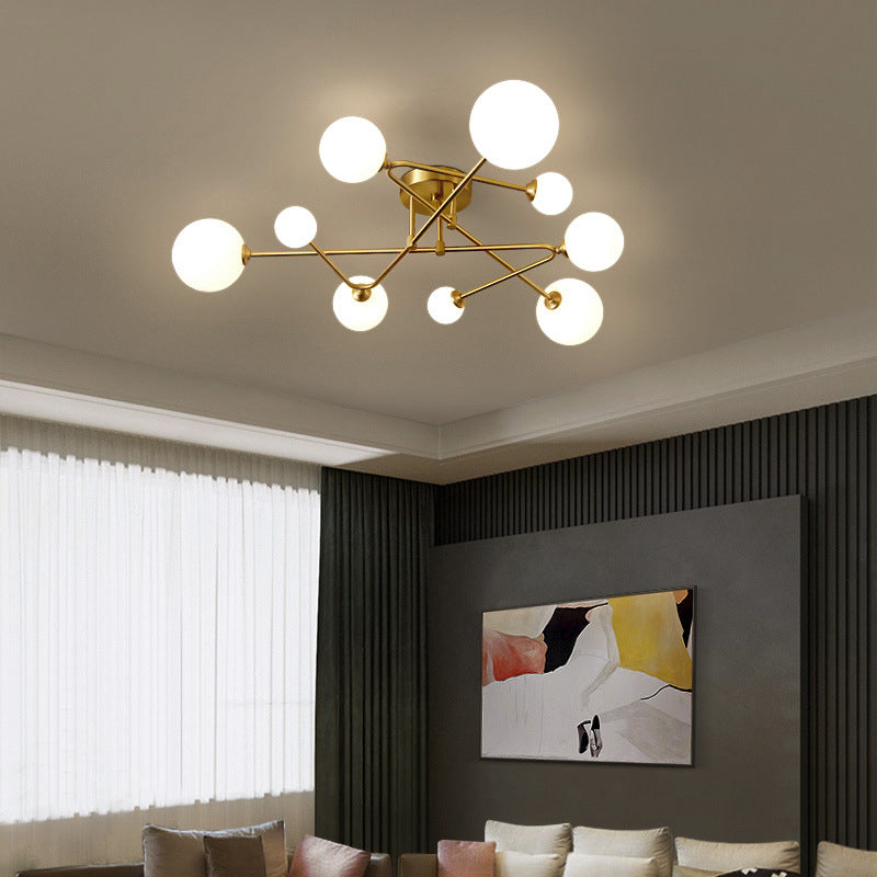 Orb Semi Mount Lighting Simple Salon en Verre Opalin Près du Plafonnier en Or