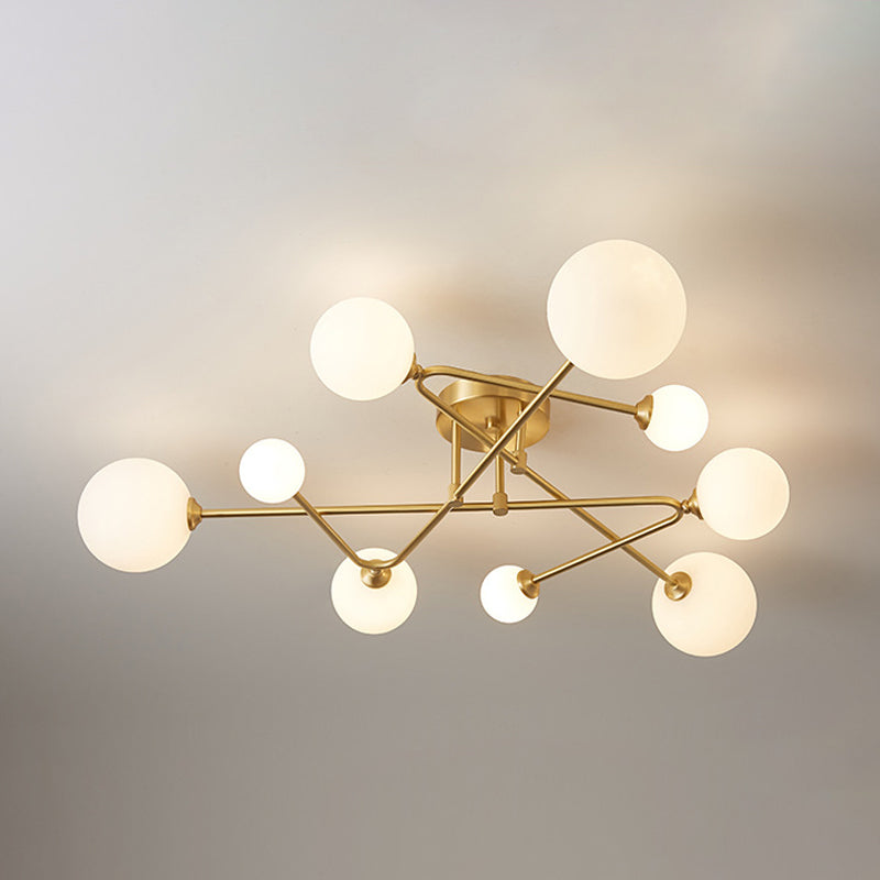 Orb Semi Mount Lighting Simple Salon en Verre Opalin Près du Plafonnier en Or