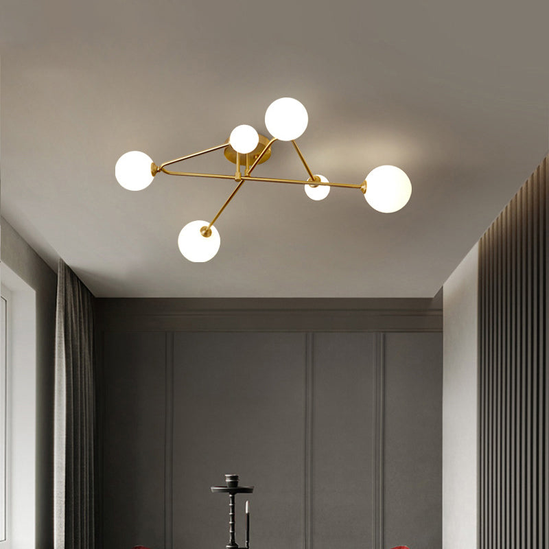 Orb Semi Mount Lighting Simple Salon en Verre Opalin Près du Plafonnier en Or