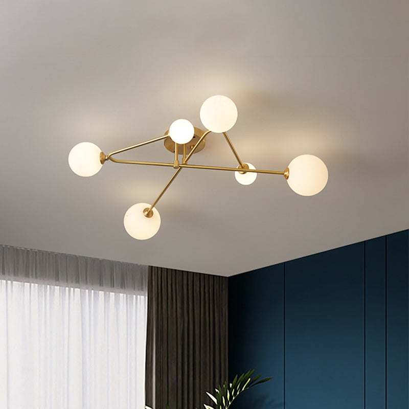 Orb Semi Mount Lighting Simple Salon en Verre Opalin Près du Plafonnier en Or
