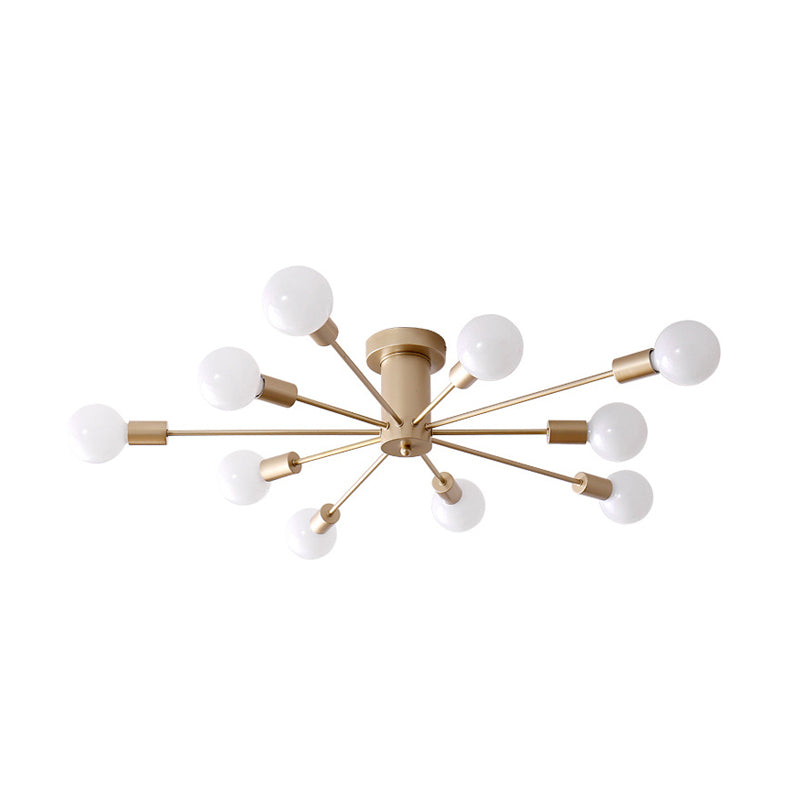 Minimal Sputnik Ceiling Mounted Light Metal Living Room Semi Flush Mount Chandelier